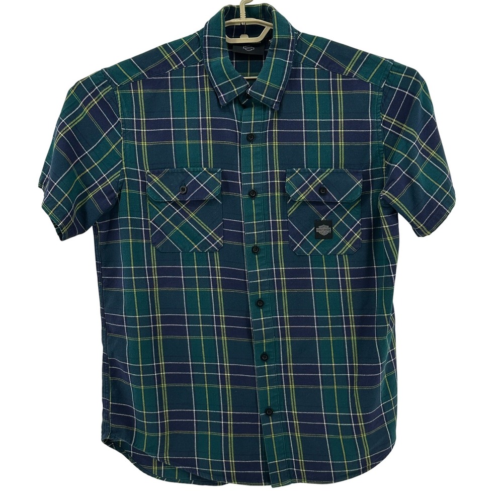 Harley Davidson Men LG Plaid Flannel Short Sleeve Button Up Shirt Motorcycle - Picture 2 of 11